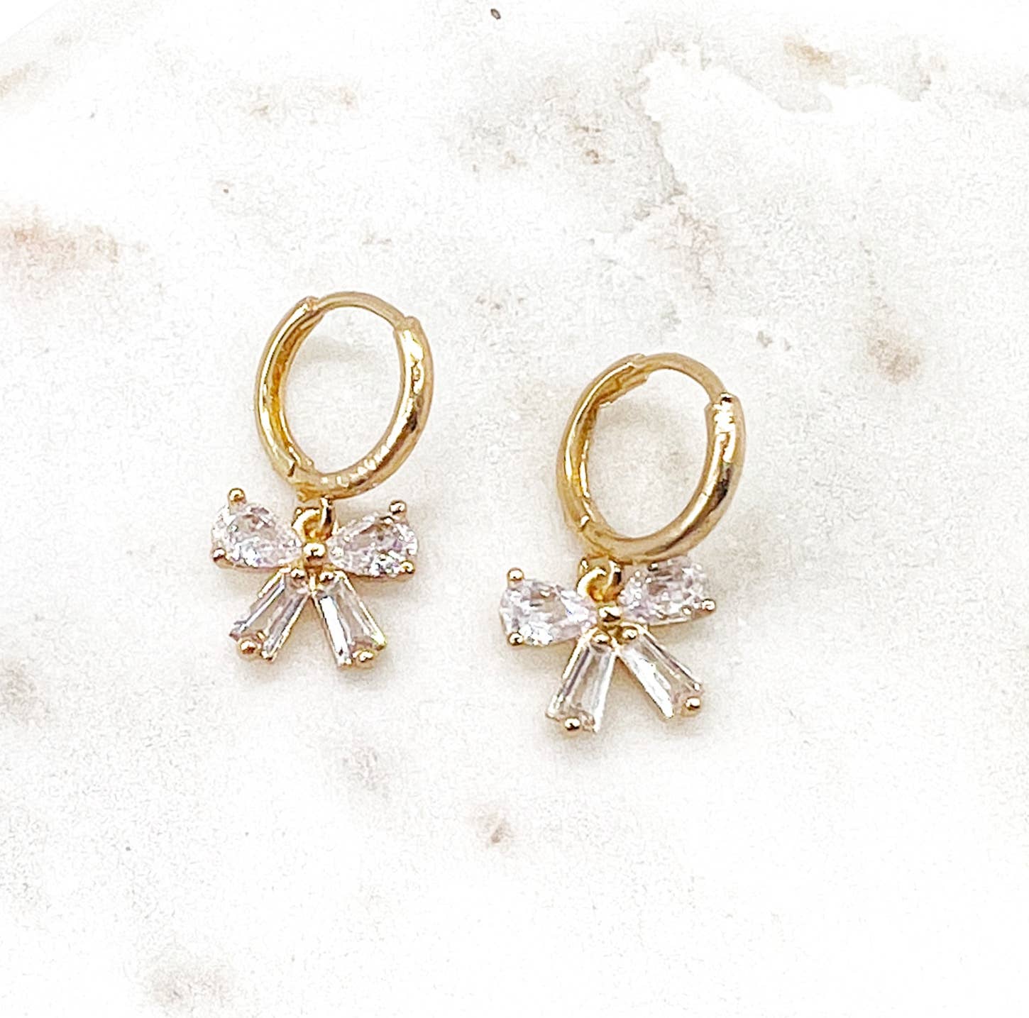 Bow CZ Sparkle Cubic Zirconia Gem Huggie Hoops Holiday - Thirty-One Boutique, LLC