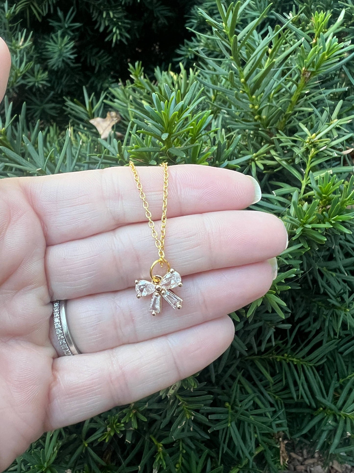 CZ Cubic Zirconia Bow Layering Charm Necklace - Thirty-One Boutique, LLC