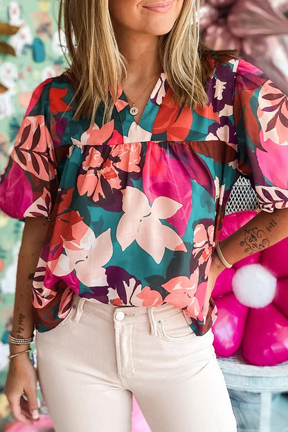 Rosey Red Floral Print  Blouse - Thirty-One Boutique, LLC