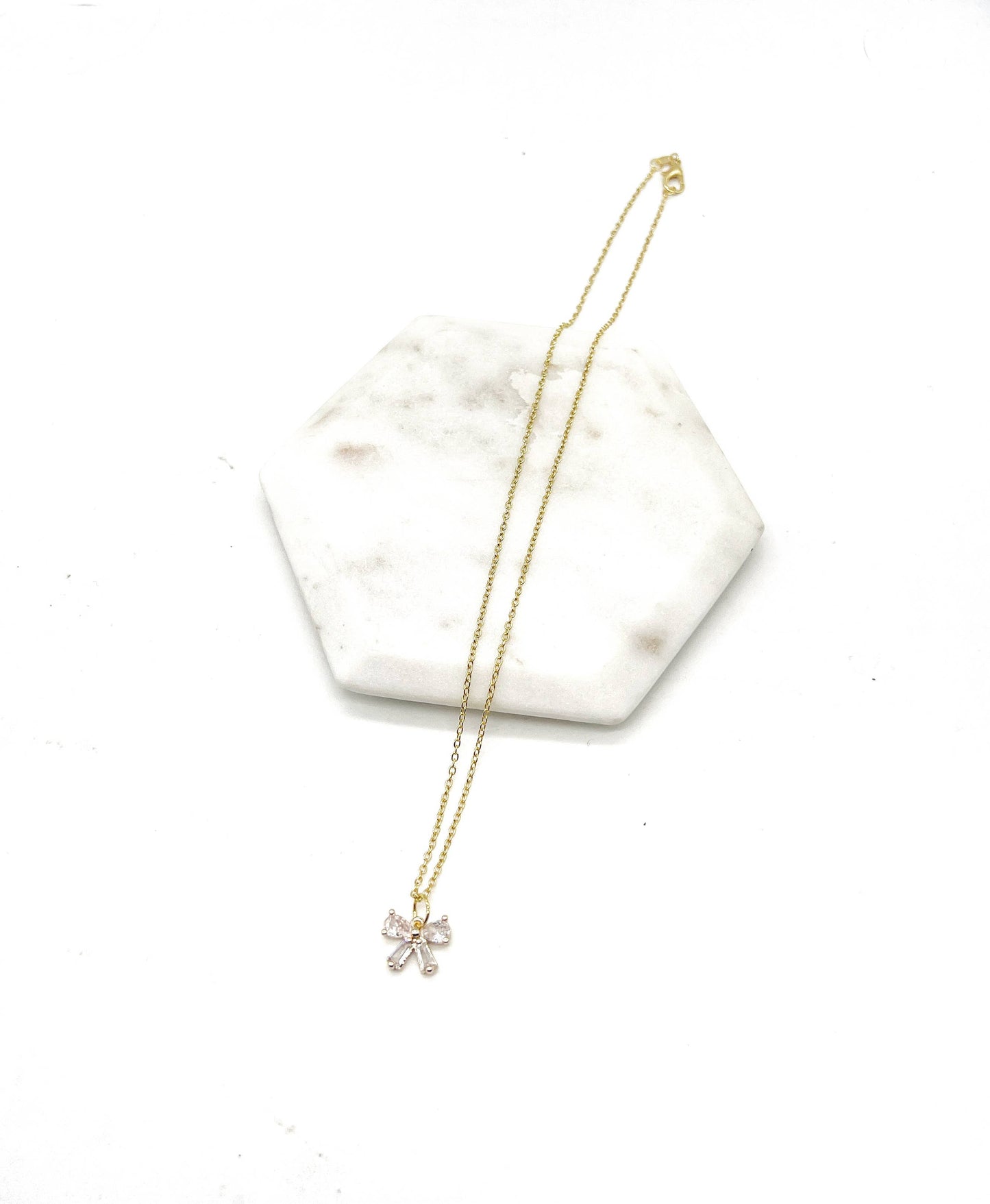 CZ Cubic Zirconia Bow Layering Charm Necklace - Thirty-One Boutique, LLC