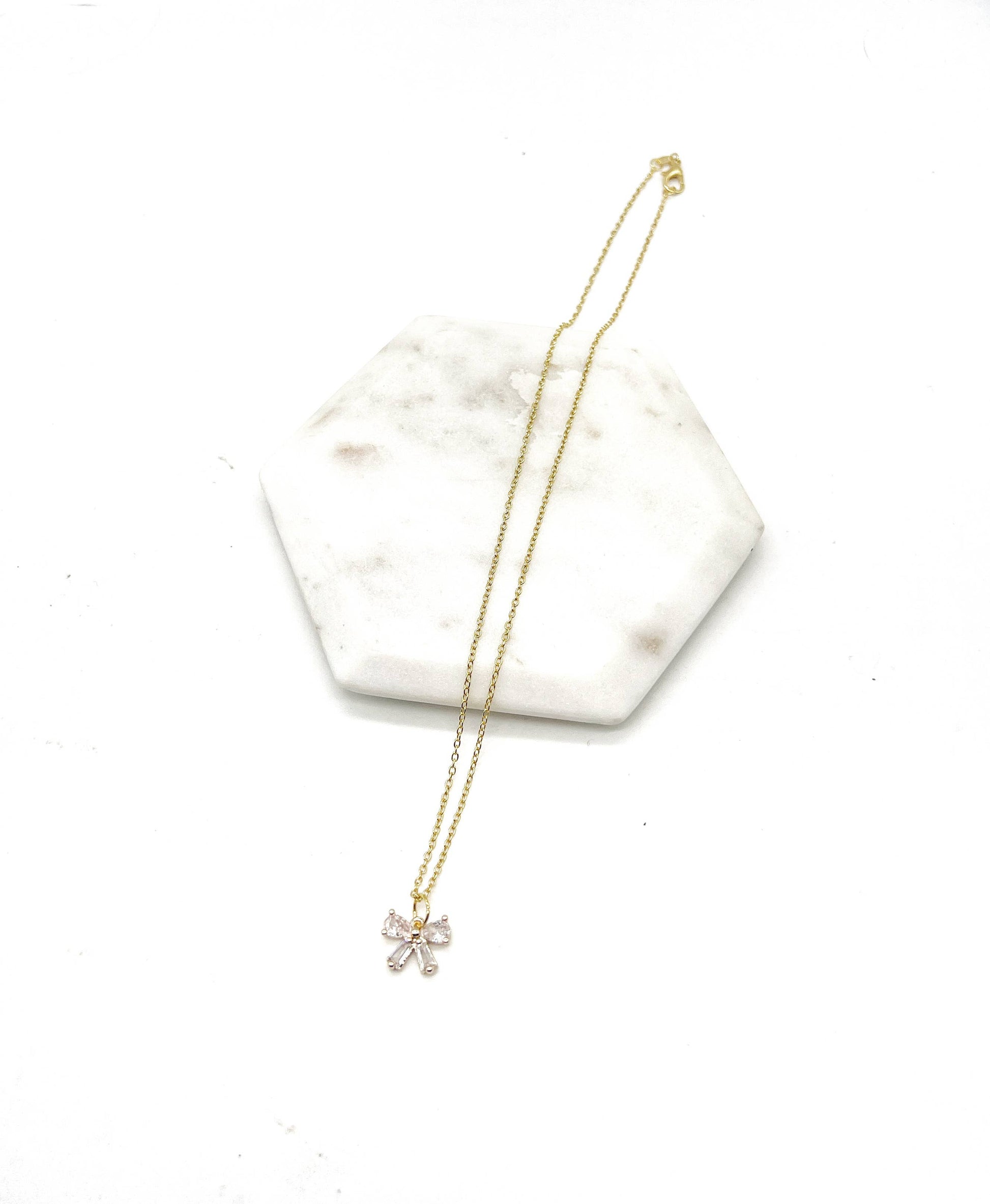 CZ Cubic Zirconia Bow Layering Charm Necklace - Thirty-One Boutique, LLC