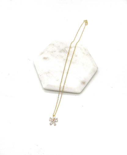 CZ Cubic Zirconia Bow Layering Charm Necklace - Thirty-One Boutique, LLC