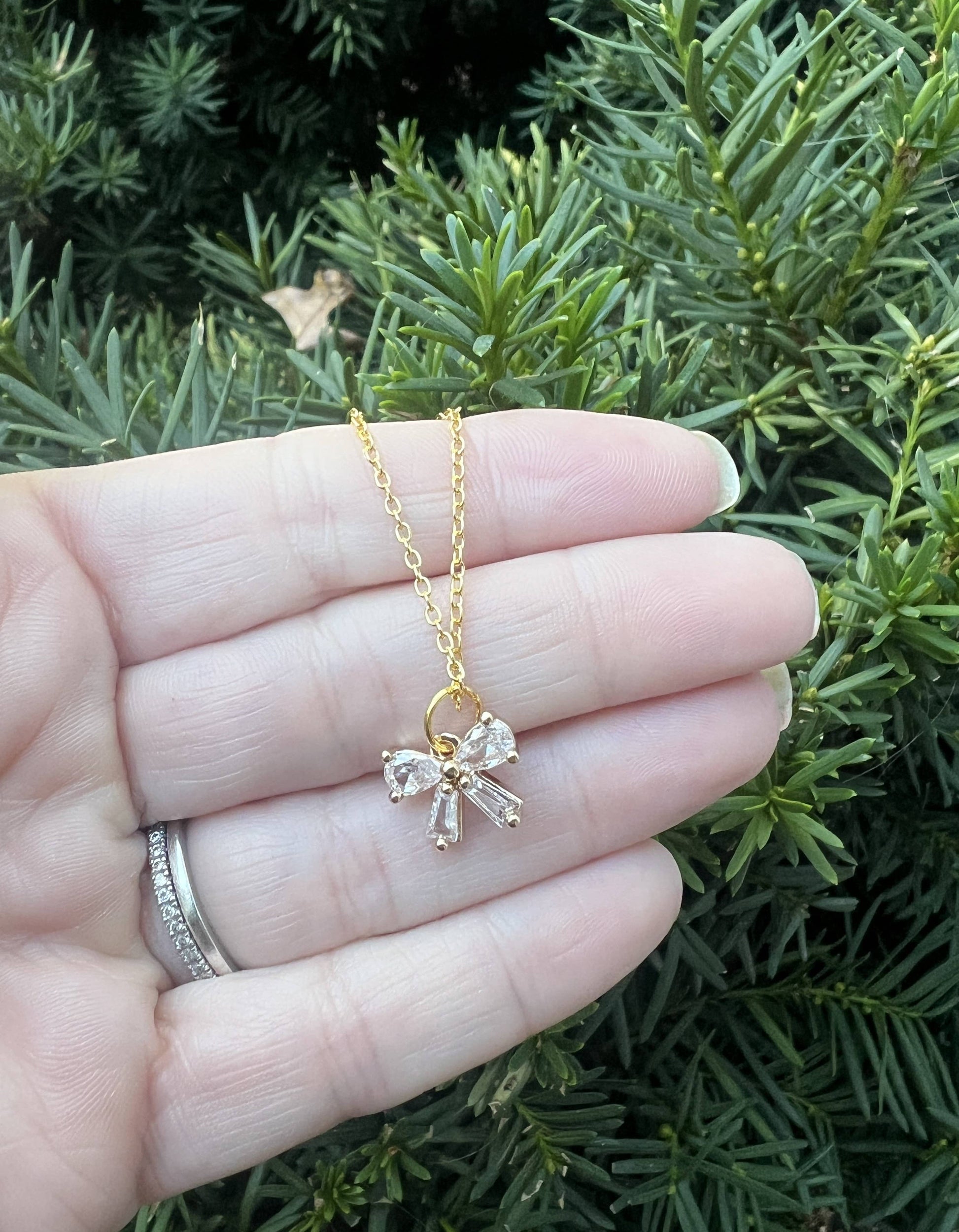 CZ Cubic Zirconia Bow Layering Charm Necklace - Thirty-One Boutique, LLC