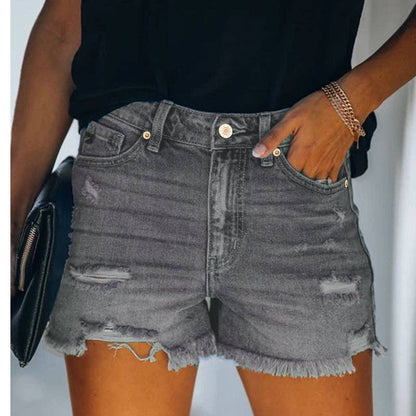 Women's High-rise Ripped Stretch Summer Denim Shorts - Thirty-One Boutique, LLC