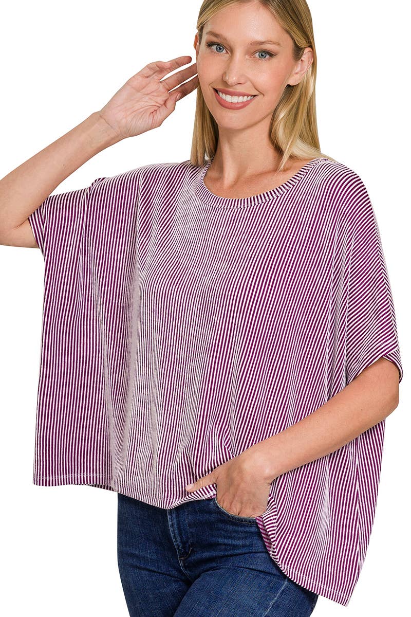 ",.....Cord Rib Pin-striped Oversized Top - Thirty-One Boutique, LLC
