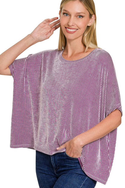 ",.....Cord Rib Pin-striped Oversized Top - Thirty-One Boutique, LLC