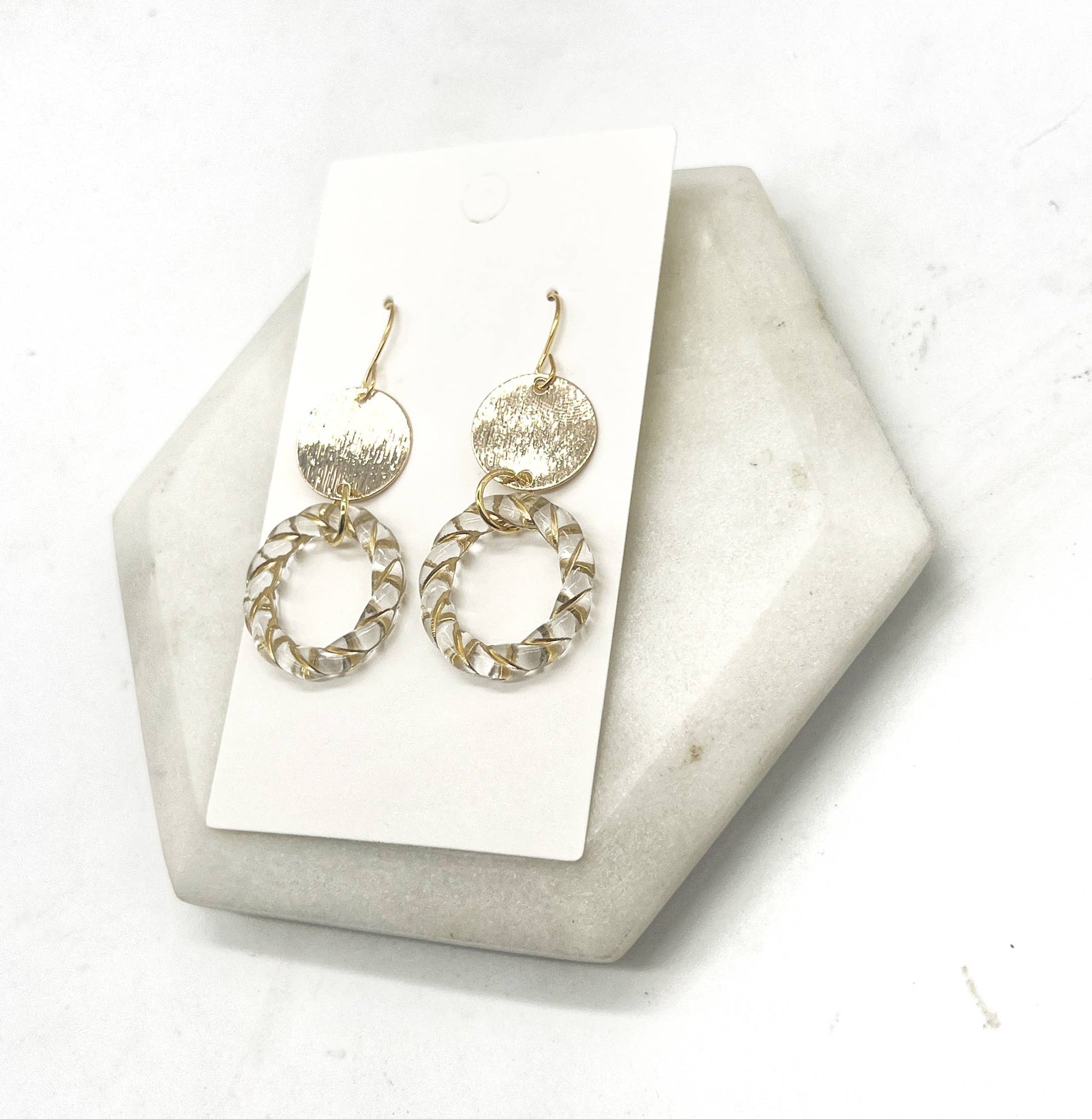 Gold Clear Twist Acrylic Double Disc Earrings - Thirty-One Boutique, LLC