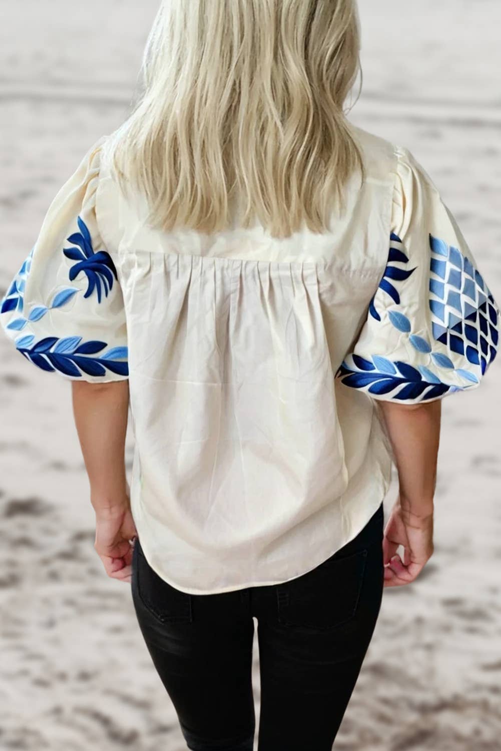 Floral Print Contrast Bubble Sleeve V-Neck Blouse | S-XL - Thirty-One Boutique, LLC