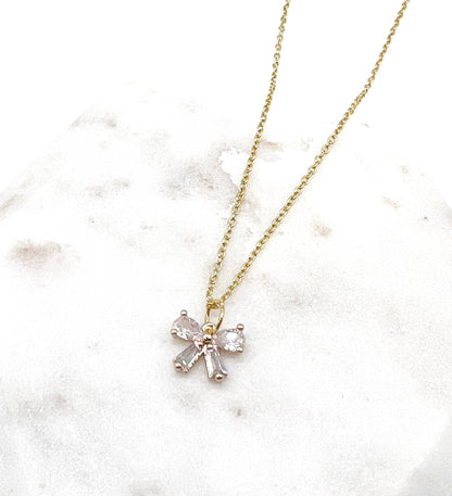 CZ Cubic Zirconia Bow Layering Charm Necklace - Thirty-One Boutique, LLC