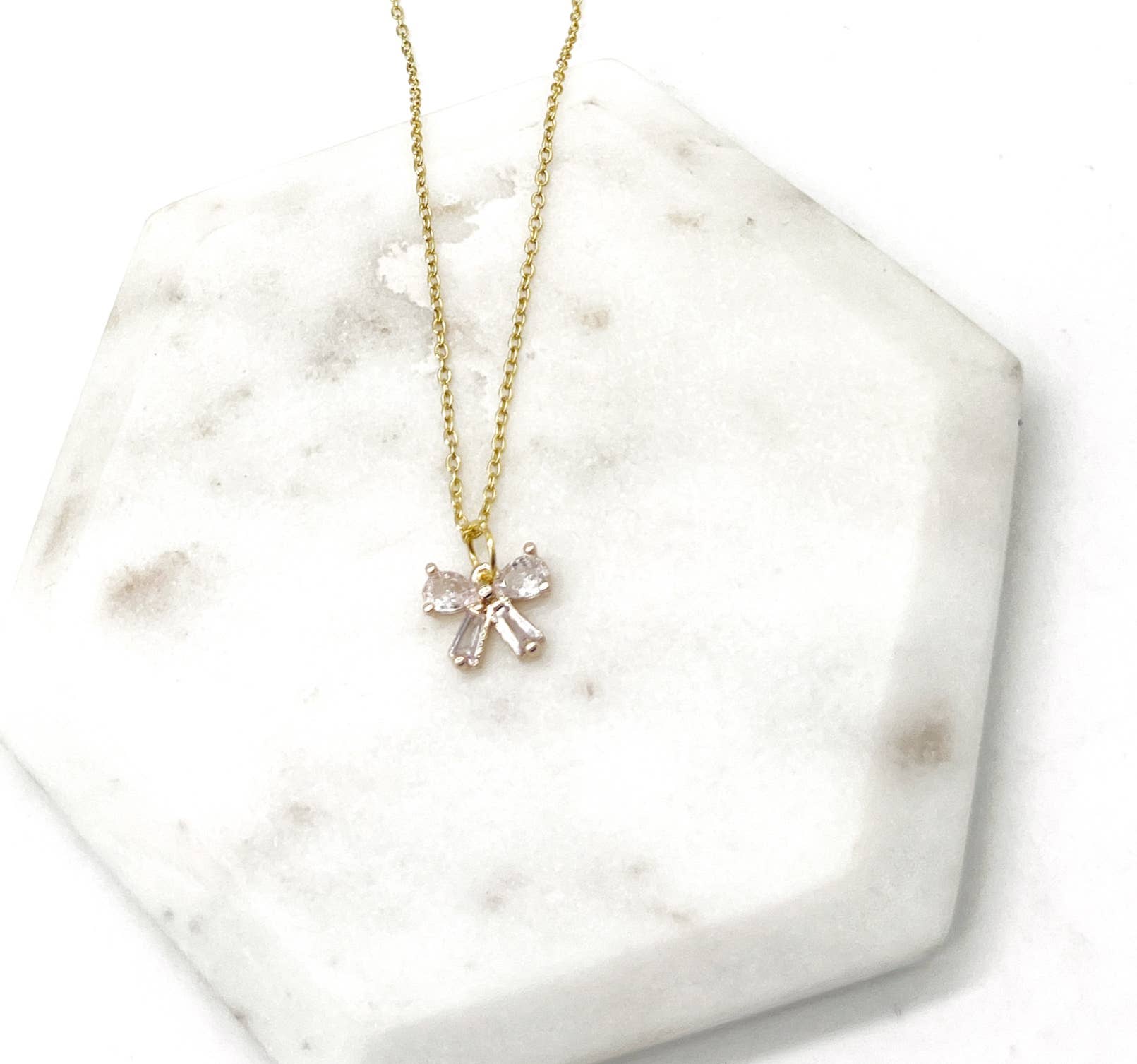 CZ Cubic Zirconia Bow Layering Charm Necklace - Thirty-One Boutique, LLC