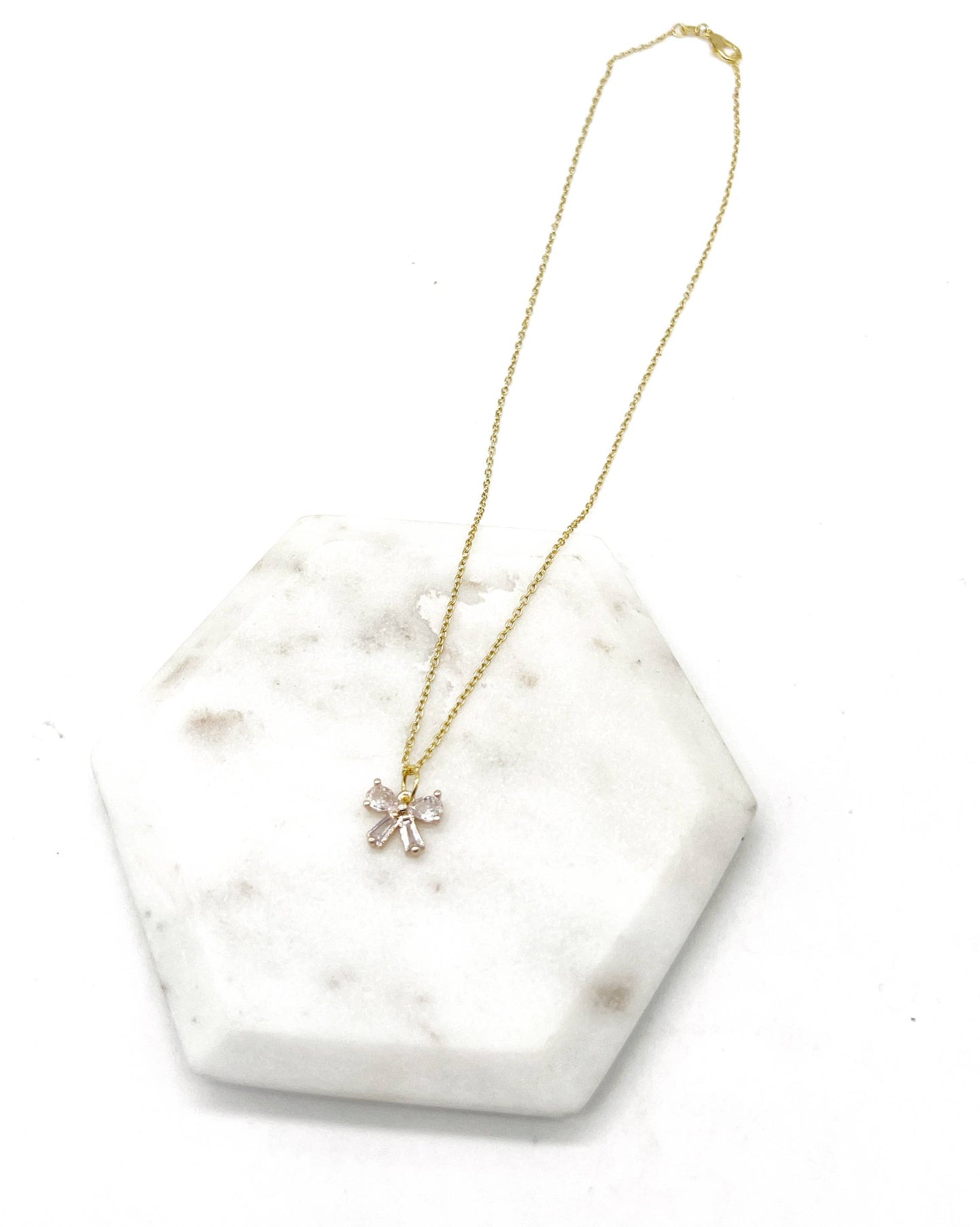 CZ Cubic Zirconia Bow Layering Charm Necklace - Thirty-One Boutique, LLC