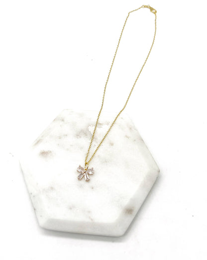 CZ Cubic Zirconia Bow Layering Charm Necklace - Thirty-One Boutique, LLC