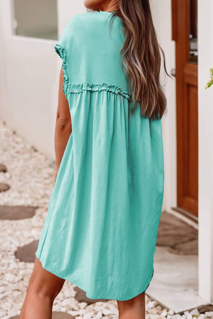 LDC Frilled Trim Crew Neck Loose Fit Mini Dress - Thirty-One Boutique, LLC