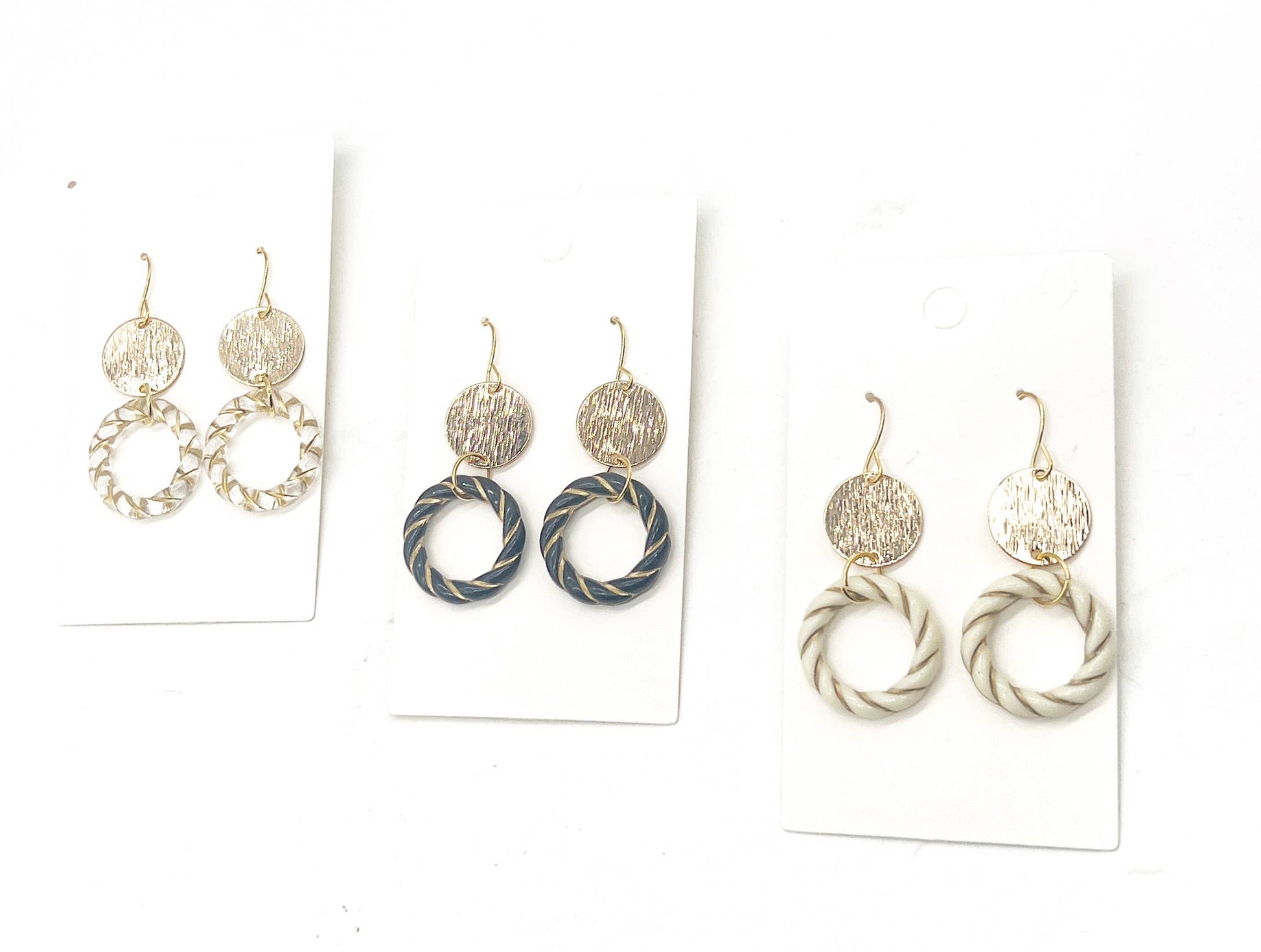 Gold Clear Twist Acrylic Double Disc Earrings - Thirty-One Boutique, LLC