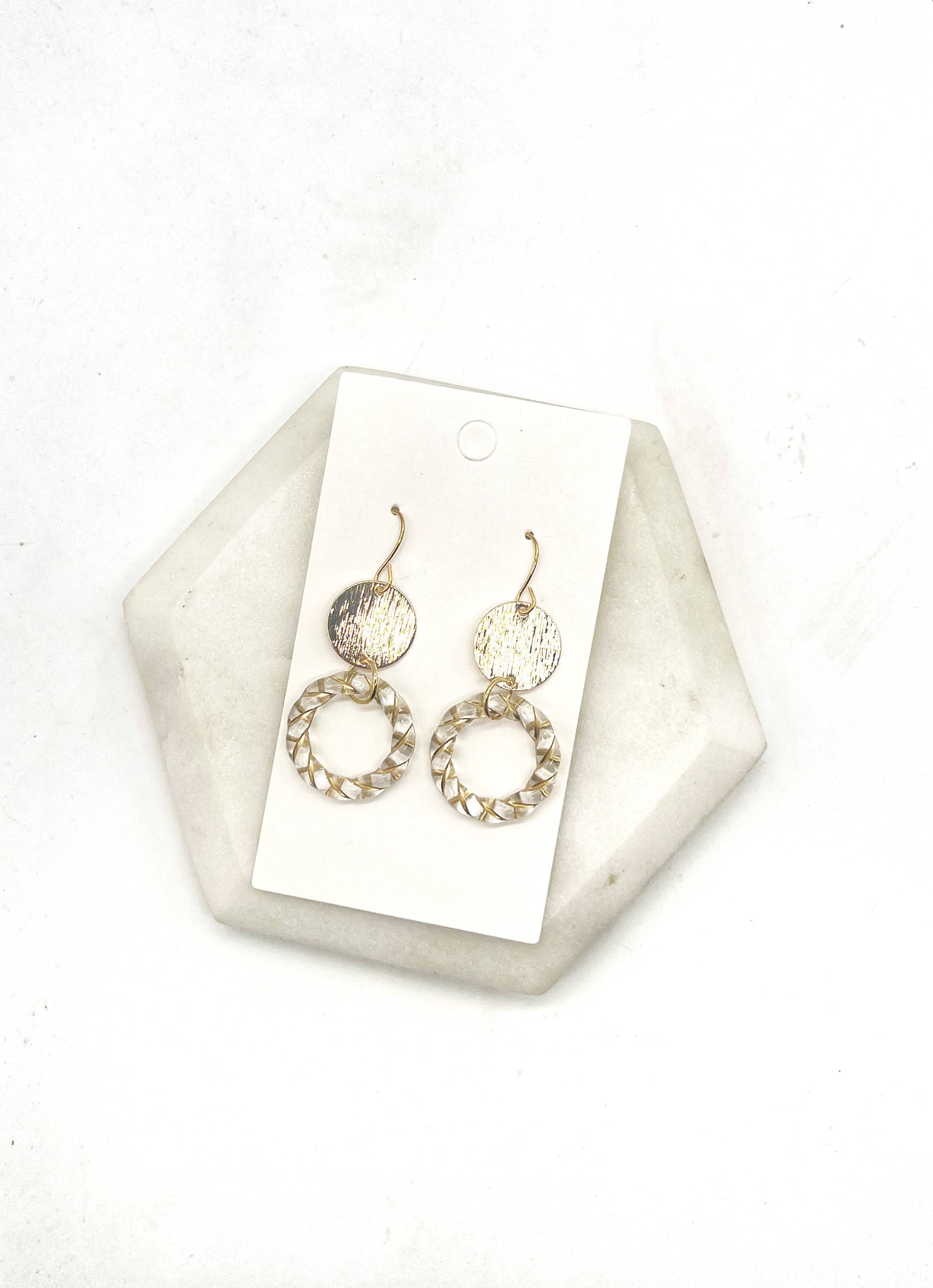 Gold Clear Twist Acrylic Double Disc Earrings - Thirty-One Boutique, LLC
