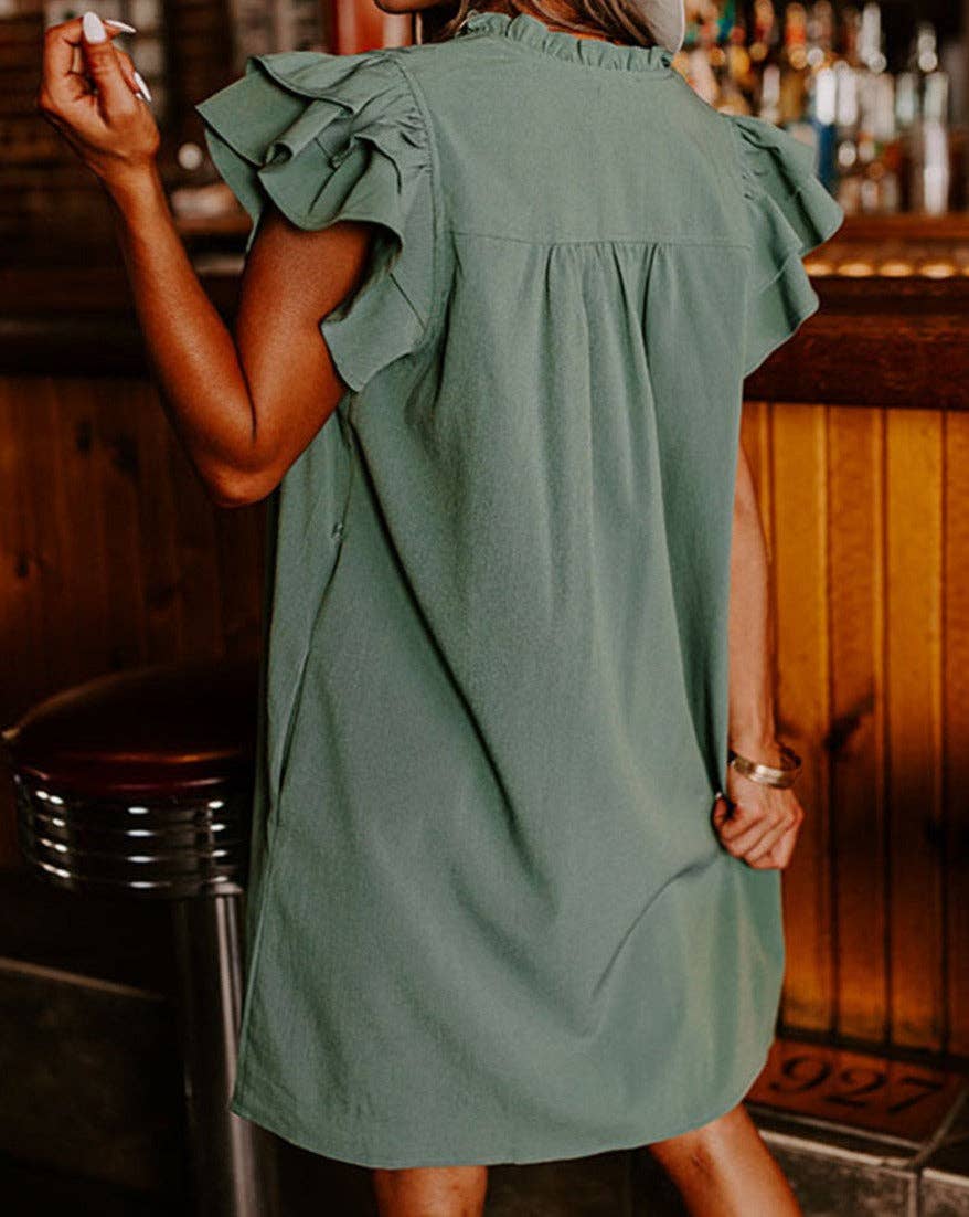 Ruffle Short Sleeve Buttoned Dress - Thirty-One Boutique, LLC