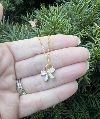 CZ Cubic Zirconia Bow Layering Charm Necklace - Thirty-One Boutique, LLC