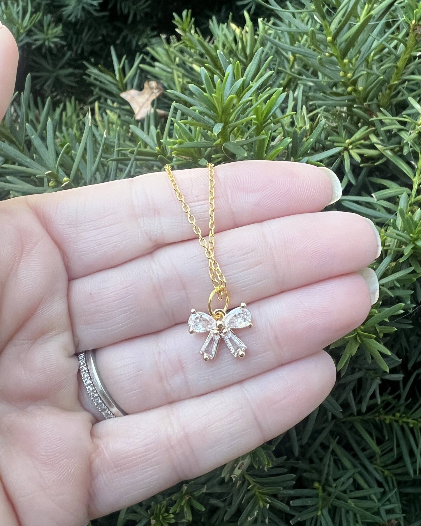 CZ Cubic Zirconia Bow Layering Charm Necklace - Thirty-One Boutique, LLC