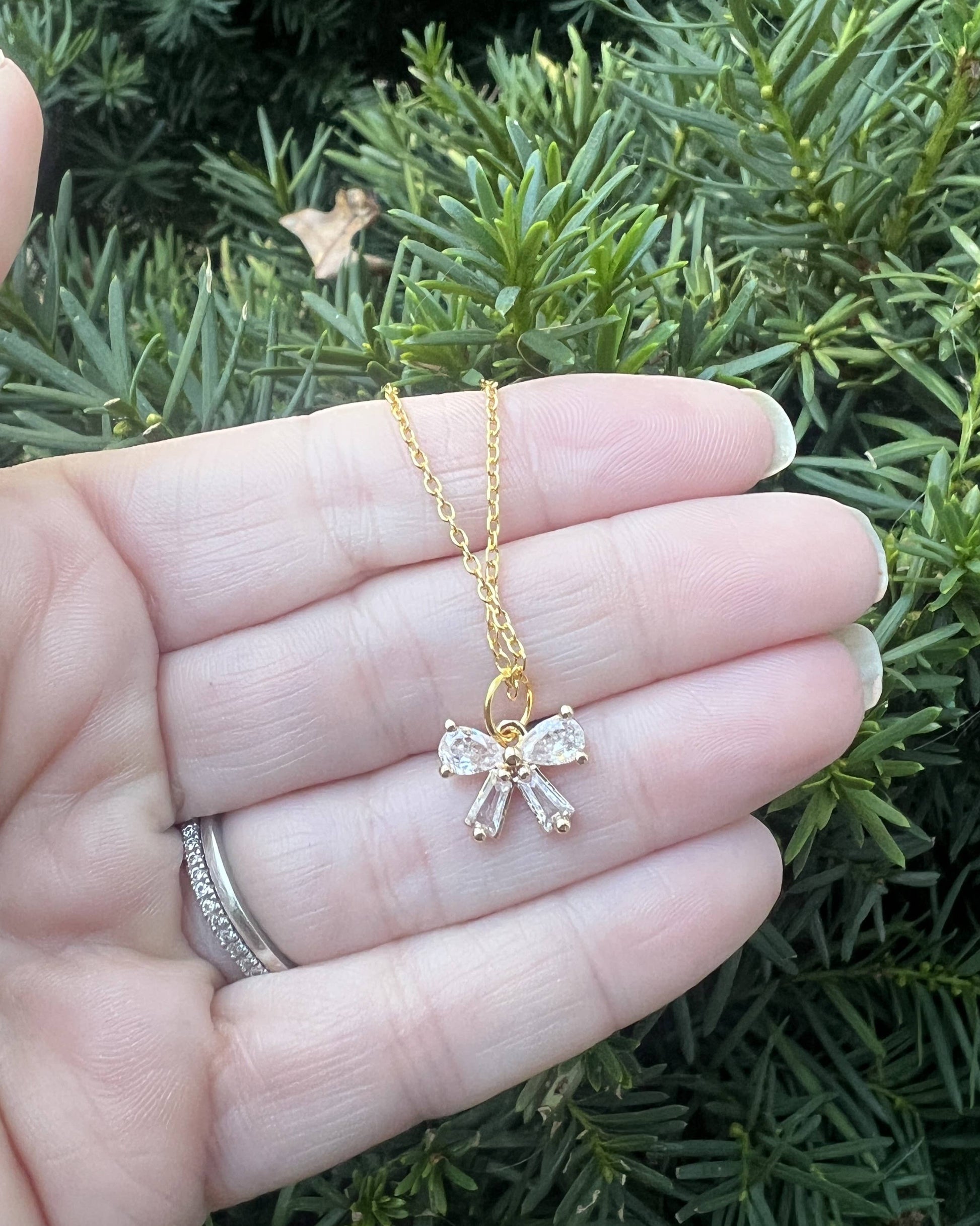 CZ Cubic Zirconia Bow Layering Charm Necklace - Thirty-One Boutique, LLC