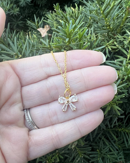 CZ Cubic Zirconia Bow Layering Charm Necklace - Thirty-One Boutique, LLC
