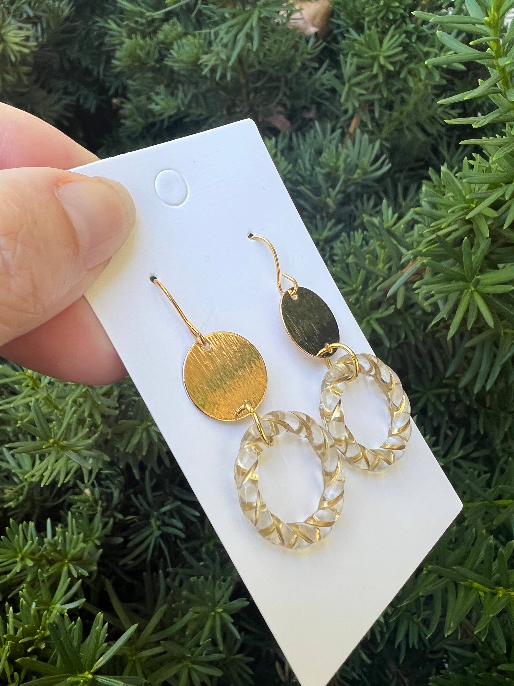 Gold Clear Twist Acrylic Double Disc Earrings - Thirty-One Boutique, LLC
