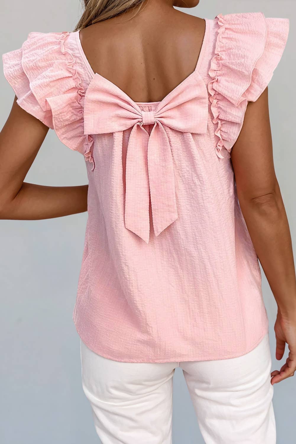 Textured Bow Knot Back Ruffled Blouse NEW | S-XL - Thirty-One Boutique, LLC