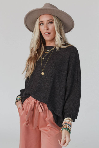 Fly With Me Batwing Sleeve Knit Sweater - Charcoal - Thirty-One Boutique, LLC