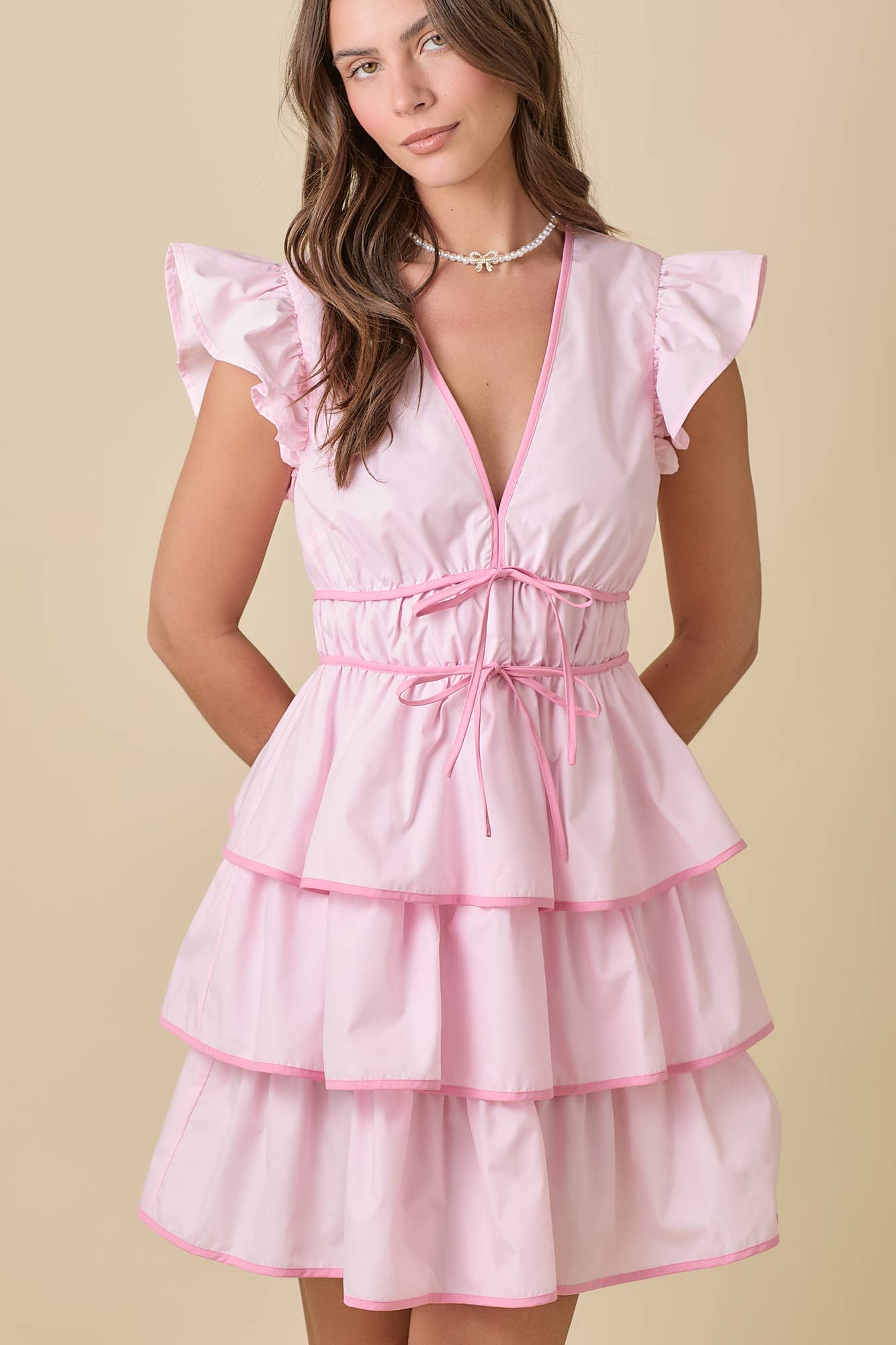 Deep V-neck Ruffle Tier Mini Dress - Thirty-One Boutique, LLC