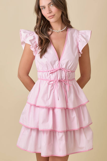 Deep V-neck Ruffle Tier Mini Dress - Thirty-One Boutique, LLC