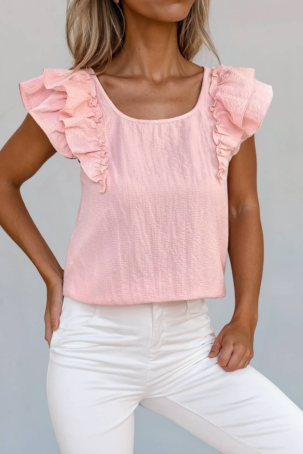 Textured Bow Knot Back Ruffled Blouse NEW | S-XL - Thirty-One Boutique, LLC