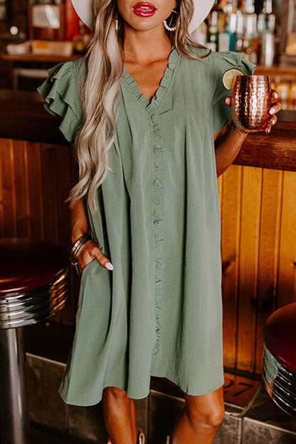 Ruffle Short Sleeve Buttoned Dress - Thirty-One Boutique, LLC