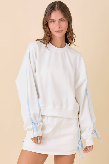 Terry Knit Skort With Twill Tape And Bow Tie - Thirty-One Boutique, LLC