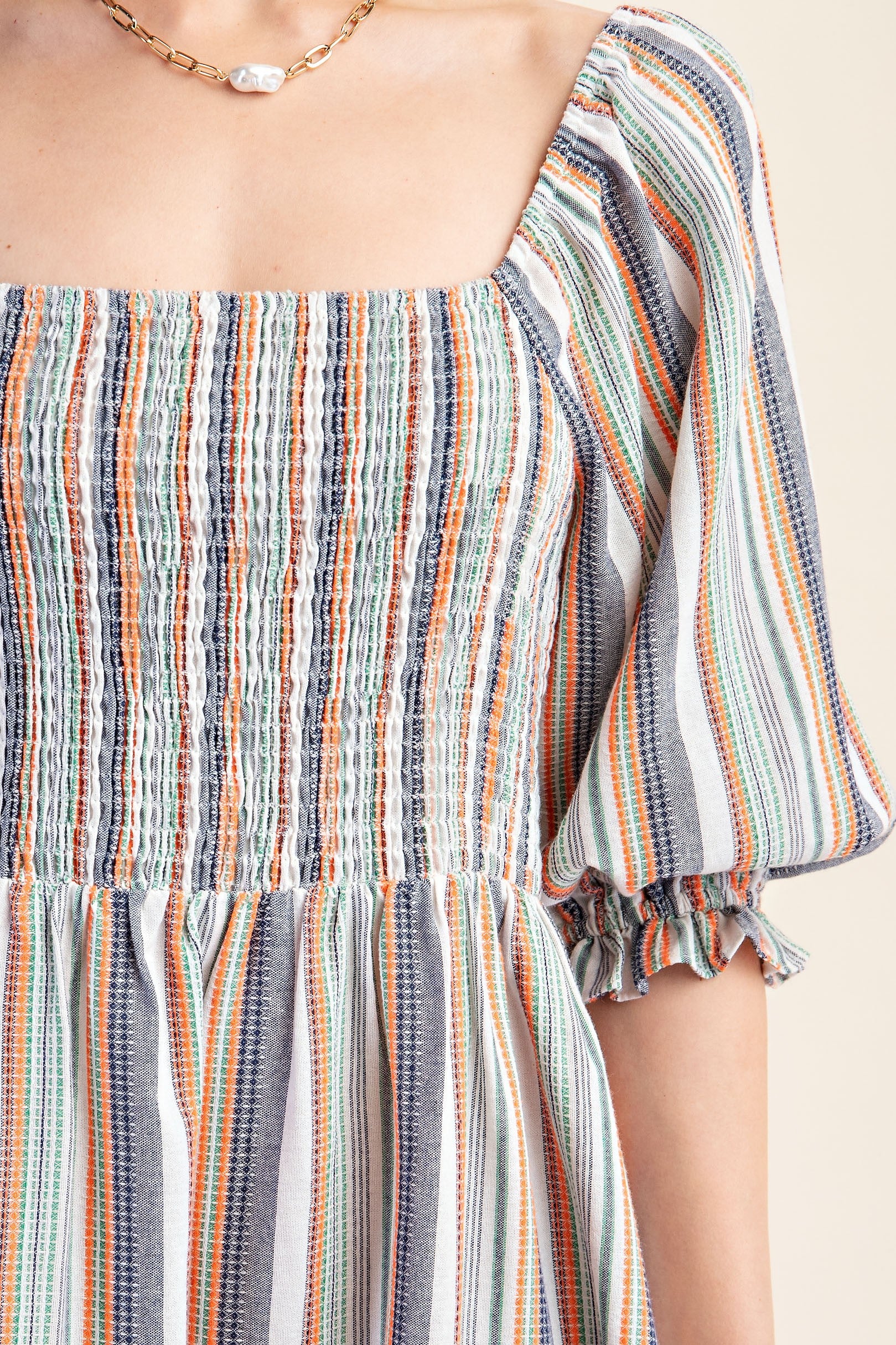 Striped Puff Sleeve Dress - Thirty-One Boutique, LLC
