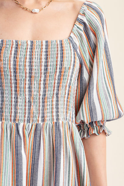 Striped Puff Sleeve Dress - Thirty-One Boutique, LLC