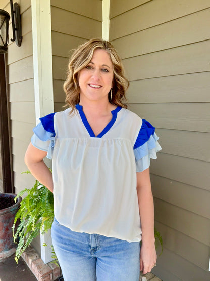 Multi Color Ruffled Sleeves Tiered Top - Thirty-One Boutique, LLC