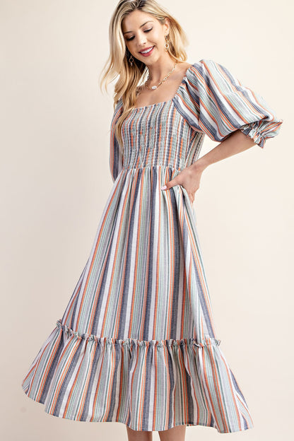 Striped Puff Sleeve Dress - Thirty-One Boutique, LLC