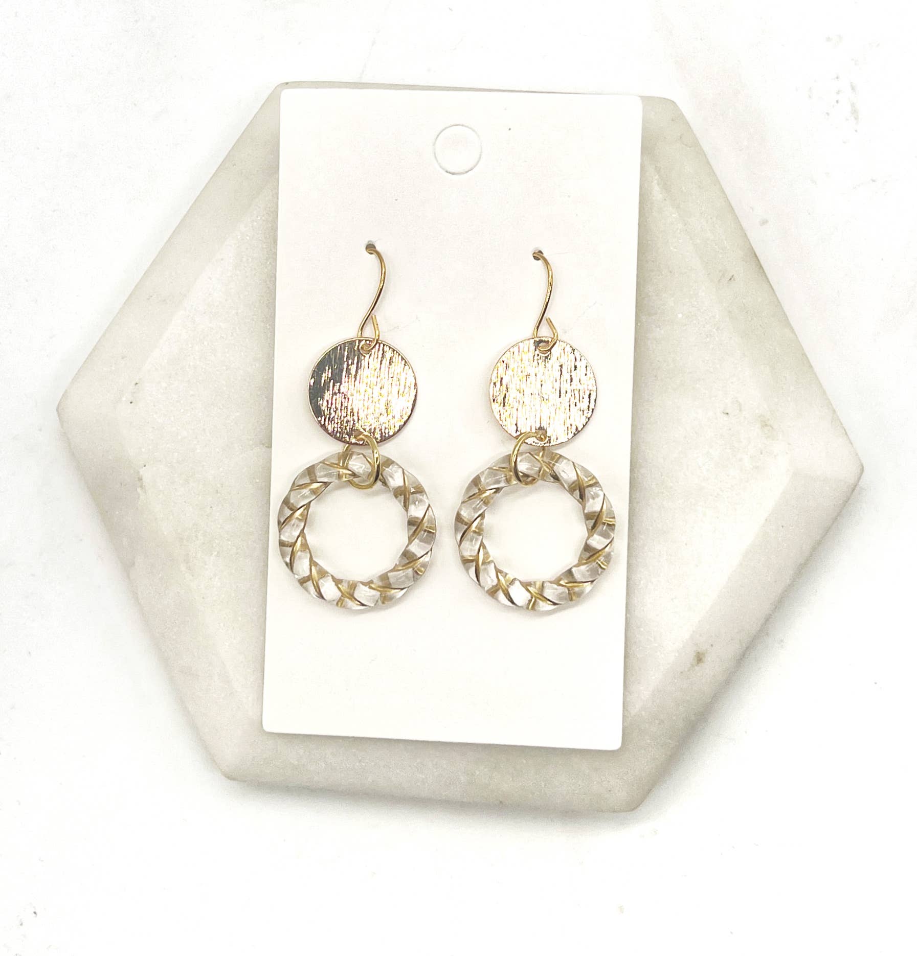 Gold Clear Twist Acrylic Double Disc Earrings - Thirty-One Boutique, LLC