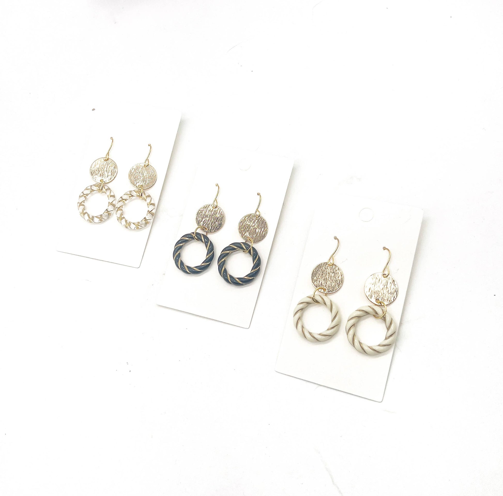 Gold Clear Twist Acrylic Double Disc Earrings - Thirty-One Boutique, LLC