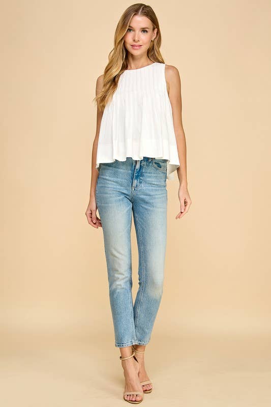 Pleated Detail High Low Sleeveless Top - Thirty-One Boutique, LLC