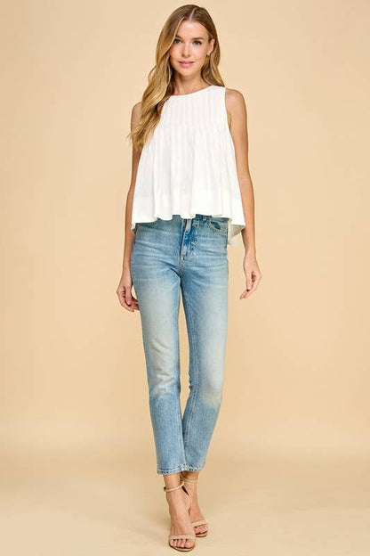 Pleated Detail High Low Sleeveless Top - Thirty-One Boutique, LLC