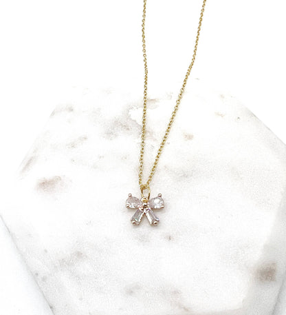CZ Cubic Zirconia Bow Layering Charm Necklace - Thirty-One Boutique, LLC