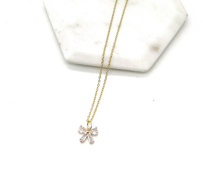 CZ Cubic Zirconia Bow Layering Charm Necklace - Thirty-One Boutique, LLC