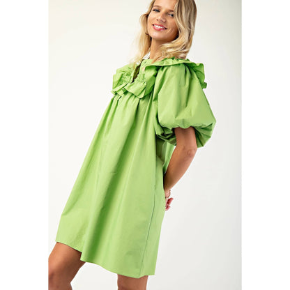 Puff Sleeve Mini Dress w_Mandarin Collar n Ruffle - Thirty-One Boutique, LLC
