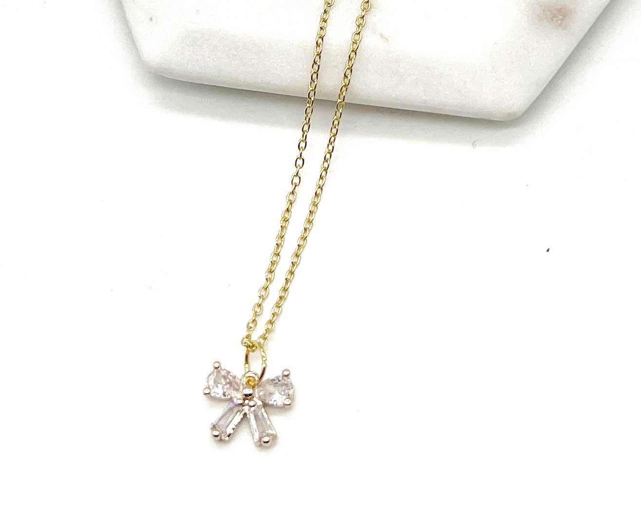 CZ Cubic Zirconia Bow Layering Charm Necklace - Thirty-One Boutique, LLC