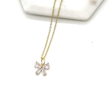 CZ Cubic Zirconia Bow Layering Charm Necklace - Thirty-One Boutique, LLC