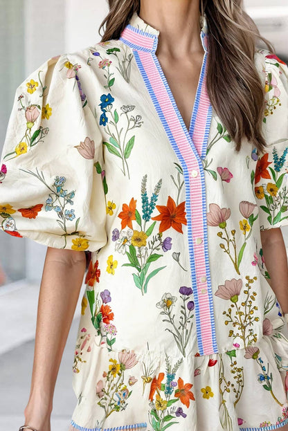 BOHO Striped Floral Print Short Sleeve Mini Dress | S-XL - Thirty-One Boutique, LLC