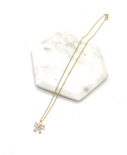 CZ Cubic Zirconia Bow Layering Charm Necklace - Thirty-One Boutique, LLC