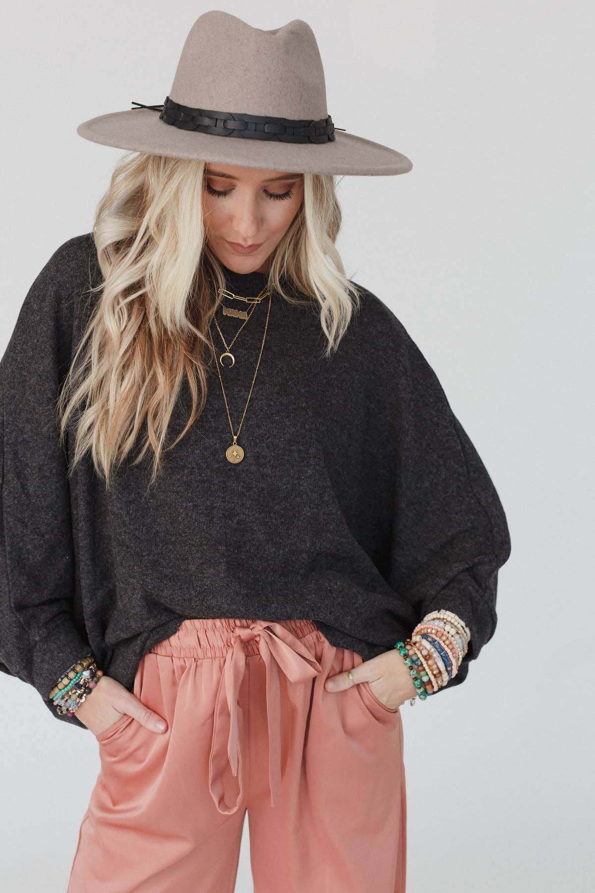 Fly With Me Batwing Sleeve Knit Sweater - Charcoal - Thirty-One Boutique, LLC