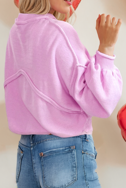 LDC Solid Color Pocket Lantern Sleeve Knit Sweater - Thirty-One Boutique, LLC