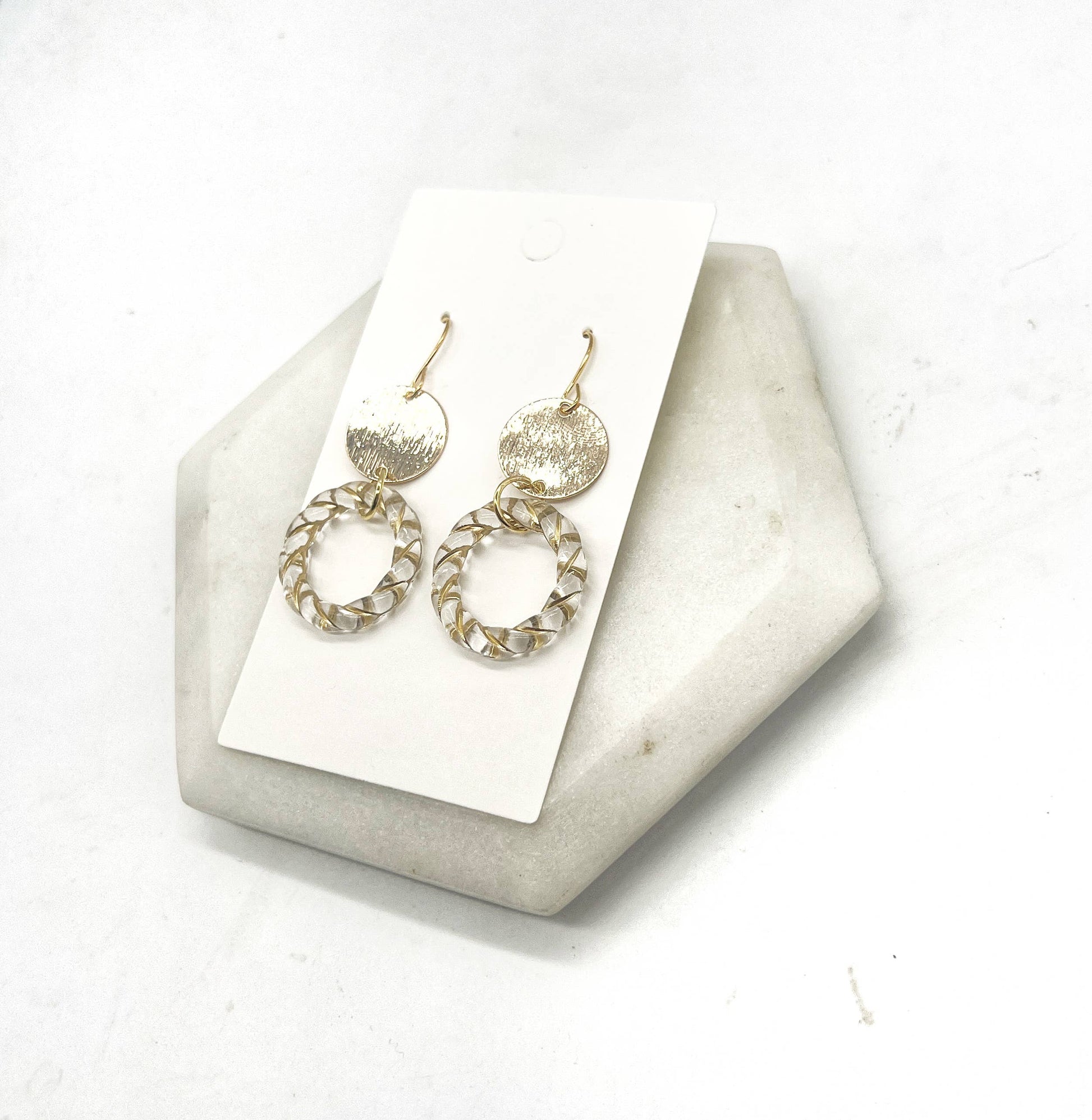Gold Clear Twist Acrylic Double Disc Earrings - Thirty-One Boutique, LLC